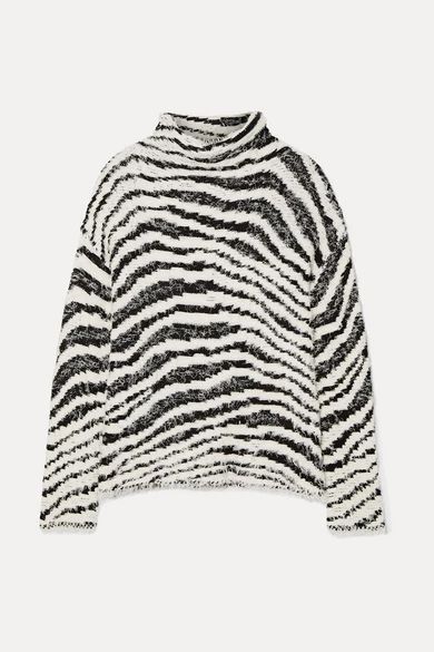 Dianella Zebra-intarsia Cotton-blend Turtleneck Sweater - White