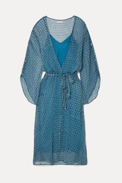 Fifi Belted Printed Silk-crepon Midi Dress - Blue