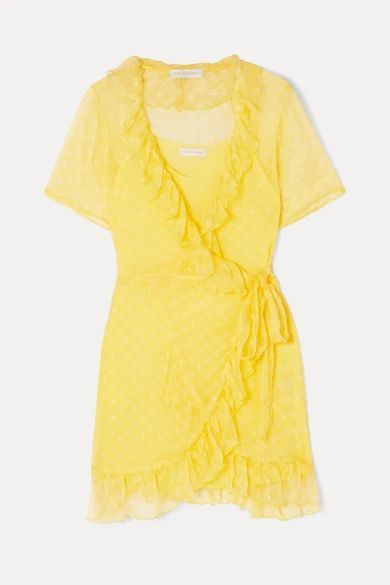 Kimi Printed Silk-crepon Wrap Mini Dress - Yellow