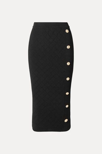 Button-embellished Jacquard-knit Midi Skirt - Black