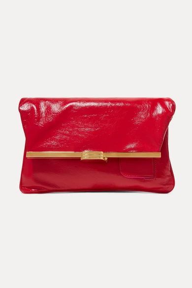 Pm Glossed Textured-leather Clutch - One size