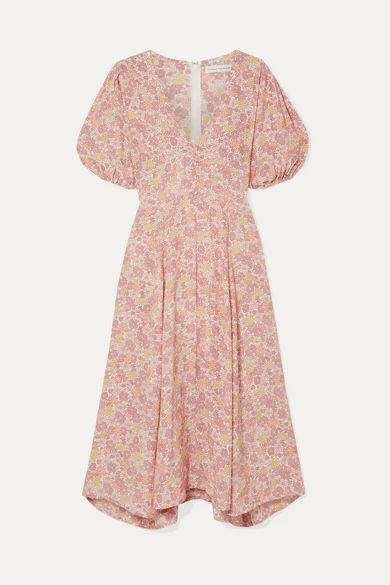 Delia Floral-print Voile Midi Dress - Pink