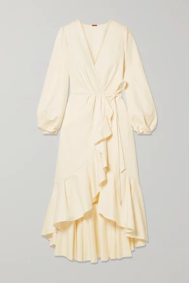 Mundo Abstracto Ruffled Cotton-twill Wrap Dress - Cream
