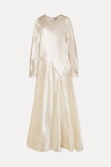 Lace-trimmed Hammered-satin Gown - Ivory