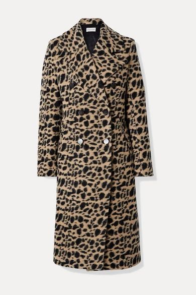 Belloa Double-breasted Animal-print Wool-blend Coat - Brown