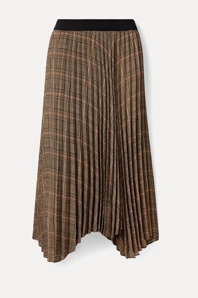 Balsash Wrap-effect Pleated Checked Woven Midi Skirt - Tan