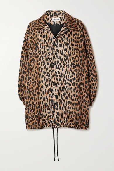 Oversized Leopard-print Shell Raincoat - Black