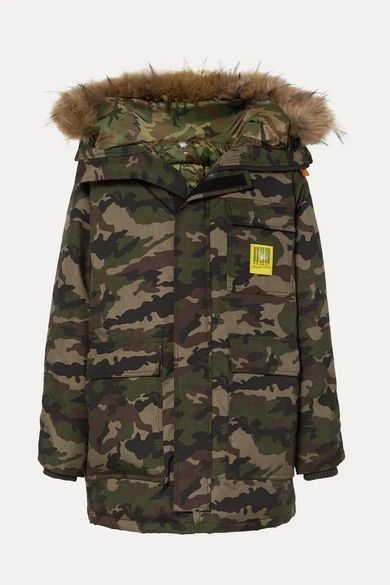 Hooded Faux Fur-trimmed Camouflage-print Shell Down Parka - Army green