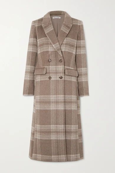 York Double-breasted Checked Woven Coat - Beige