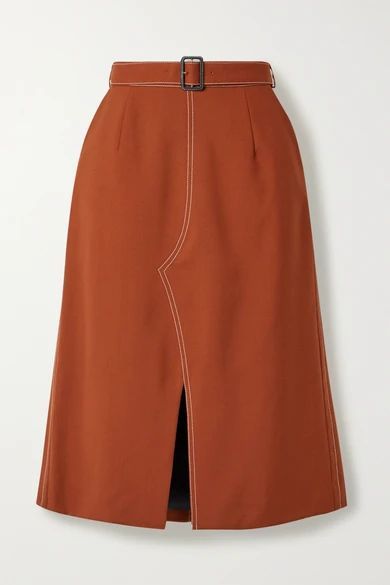 Belted Wool-twill Skirt - Brick
