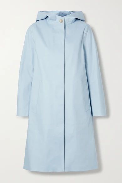 Chryston Hooded Bonded Cotton Trench Coat - Sky blue
