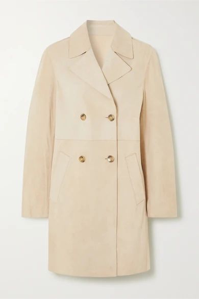 Leah Double-breasted Suede Coat - Beige