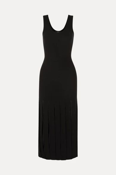 Pleated Cotton-blend Jersey Midi Dress - Black