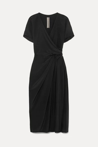 Draped Silk Crepe De Chine Wrap Dress - Black
