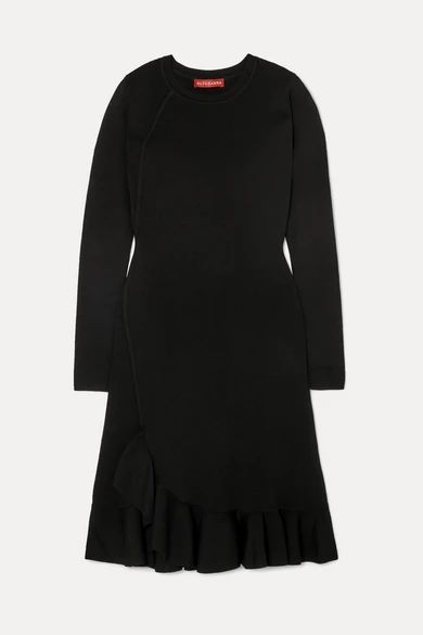 Mikey Asymmetric Ruffled Stretch-knit Mini Dress - Black