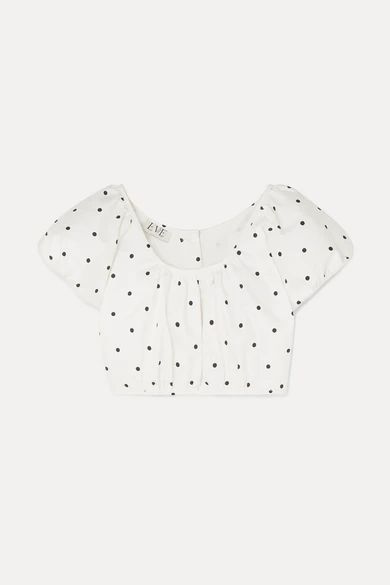 Georgette Cropped Polka-dot Cotton-blend Twill Top - White