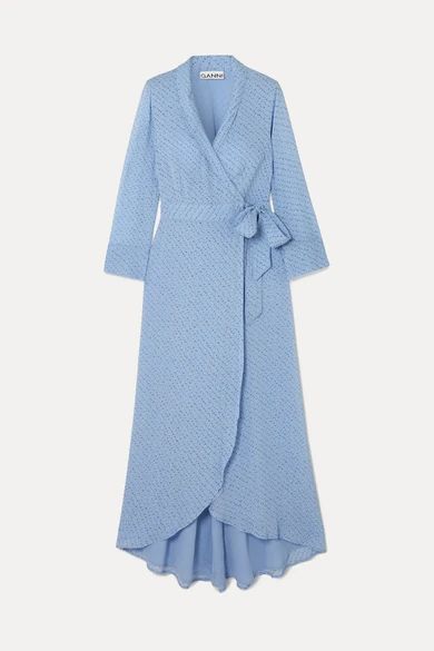 Printed Georgette Wrap Midi Dress - Light blue