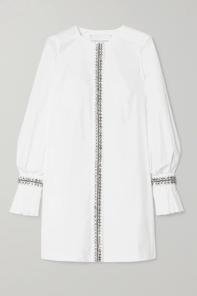 Crystal-embellished Cotton-blend Poplin Mini Dress - White