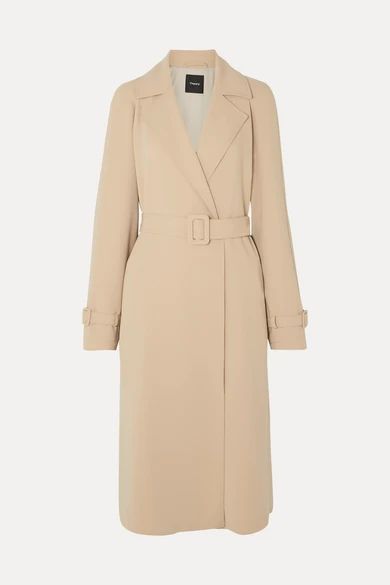 Belted Crepe Trench Coat - Beige