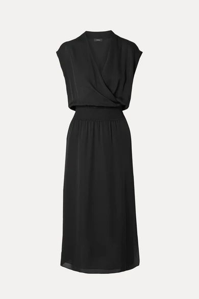 Wrap-effect Silk-chiffon Midi Dress - Black
