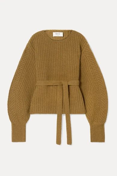 Nellie Belted Ribbed Wool Sweater - Light brown