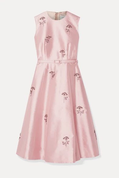Farrah Belted Crystal-embellished Satin Dress - Pink
