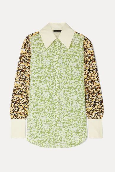 James Oversized Floral-print Crepe Shirt - Lime green
