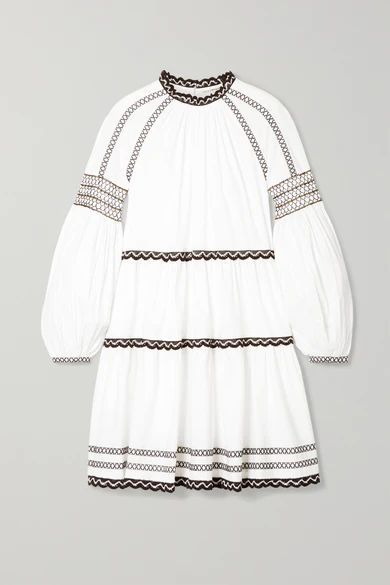 August Embroidered Cotton-poplin Mini Dress - White
