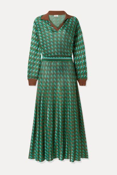 Annie Houndstooth Knitted Midi Dress - Green