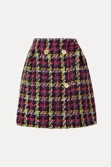 Checked Wool-blend Tweed Mini Skirt - Pink