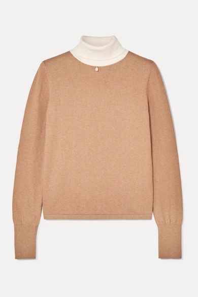 Urchin Faux Pearl-embellished Cotton-blend Turtleneck Sweater - Sand