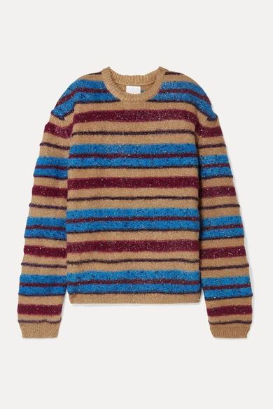Oversized Metallic Striped Knitted Sweater - Blue