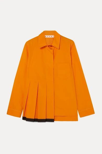 Pleated Cotton-poplin Shirt - Orange