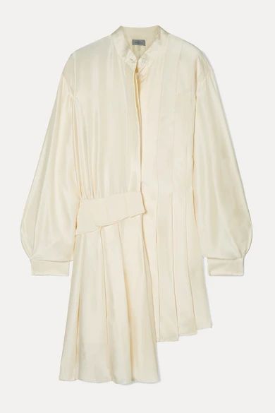 Kinesha Asymmetric Pleated Silk-satin Dress - White