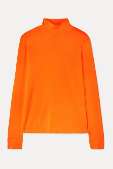 Neon Stretch-knit Turtleneck Top - Orange