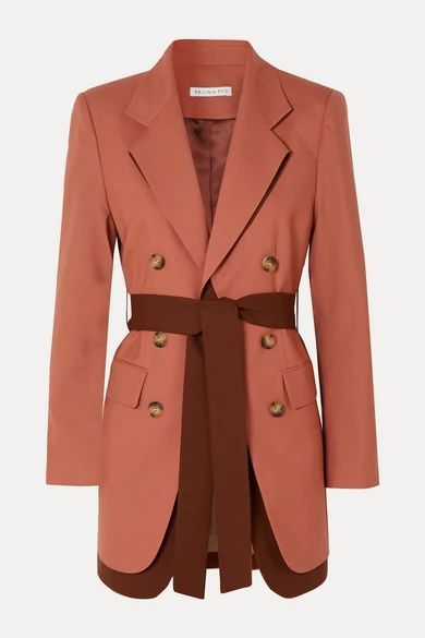 Elliot Belted Double-breasted Layered Wool Blazer - Coral