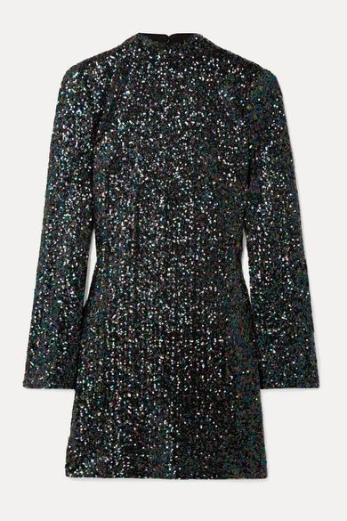 Pierina Sequined Tulle Mini Dress - Black