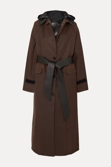 Belted Hooded Coated-cotton Coat - Brown