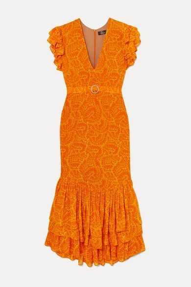 Apolonia Ruffled Crystal-embellished Printed Georgette Maxi Dress - Orange