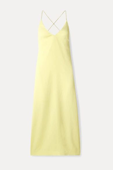 Open-back Woven Midi Dress - Yellow