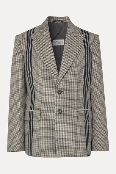 Oversized Striped Houndstooth Wool Blazer - Gray
