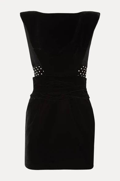 Crystal-embellished Velvet Mini Dress - Black