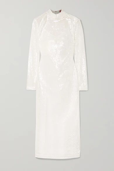 Liza Sequined Tulle Midi Dress - White