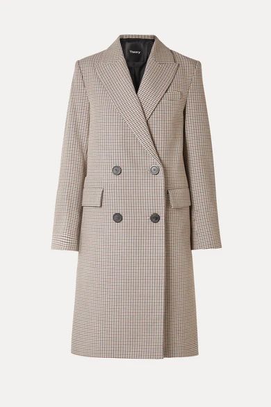 Genesis Double-breasted Houndstooth Cotton And Wool-blend Coat - Beige