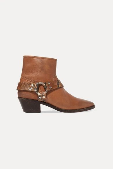 Bretagne Distressed Leather And Snake-effect Ankle Boots - Tan
