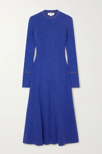 Ribbed Cotton-blend Midi Dress - Blue