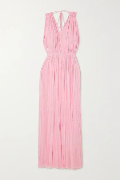 Nemea Open-back Draped Silk-tulle Maxi Dress - Pink