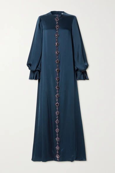 Crystal-embellished Duchesse-satin Gown - Storm blue