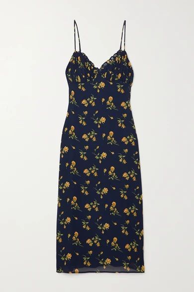 Fawn Floral-print Crepe Midi Dress - Navy