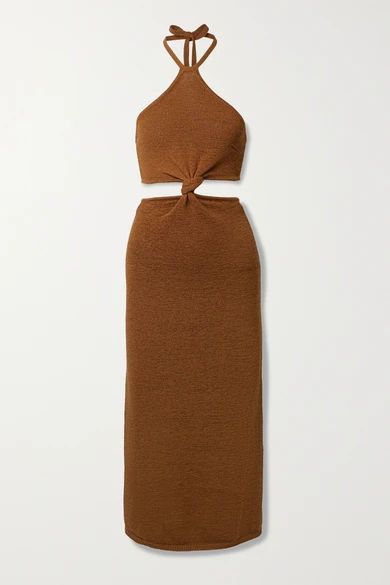Cameron Twist-front Cutout Cotton-blend Halterneck Midi Dress - Brown